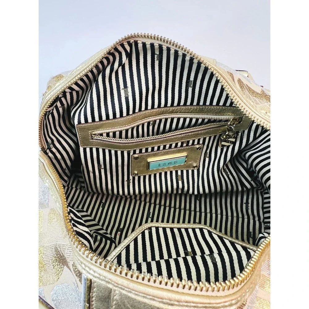 L.A.M.B. Gwen Stefani Metallic Gold Silver Jacquard Satchel Bowling‎ Bag Y2K